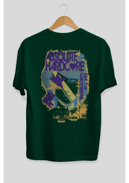 Absolute Hardcore Arka Baskılı Zümrüt Yeşili Oversize T-Shirt Unisex Erkek Kadın Bisiklet Yaka fiyatları