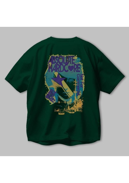 Absolute Hardcore Arka Baskılı Zümrüt Yeşili Oversize T-Shirt Unisex Erkek Kadın Bisiklet Yaka modelleri