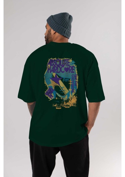 Absolute Hardcore Arka Baskılı Zümrüt Yeşili Oversize T-Shirt Unisex Erkek Kadın Bisiklet Yaka indirimleri
