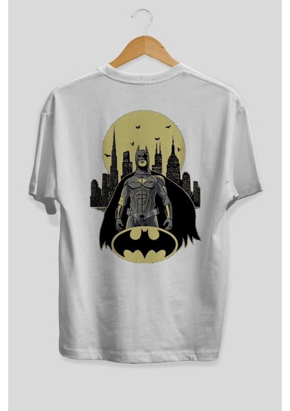 Batman 6 Arka Baskılı Beyaz Oversize T-Shirt Bisiklet Yaka Pamuk Erkek Kadın fiyatları