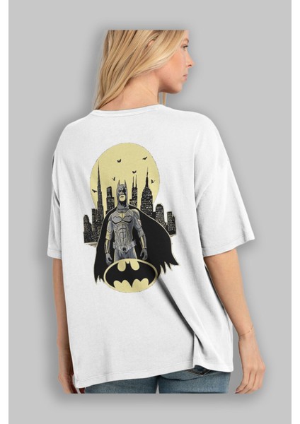 Batman 6 Arka Baskılı Beyaz Oversize T-Shirt Bisiklet Yaka Pamuk Erkek Kadın modelleri