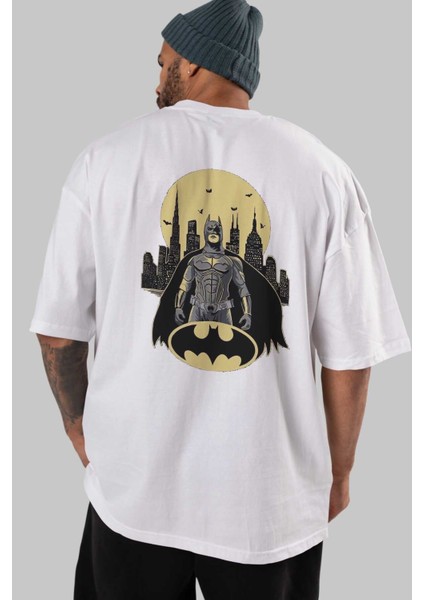 Batman 6 Arka Baskılı Beyaz Oversize T-Shirt Bisiklet Yaka Pamuk Erkek Kadın indirimleri