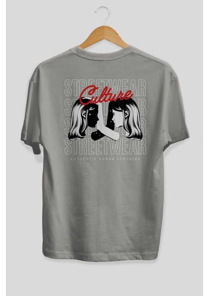 Culture Streetwear Yazılı Arka Baskılı Gri Oversize T-Shirt Unisex Erkek Kadın Bisiklet Yaka fiyatları
