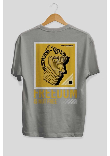 Freedom Is Not Free Arka Baskılı Gri Oversize T-Shirt Unisex Erkek Kadın Bisiklet Yaka fiyatları