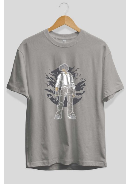 Pubg Ön Baskılı Gri Oversize T-Shirt Unisex Erkek Kadın Bisiklet Yaka fiyatları