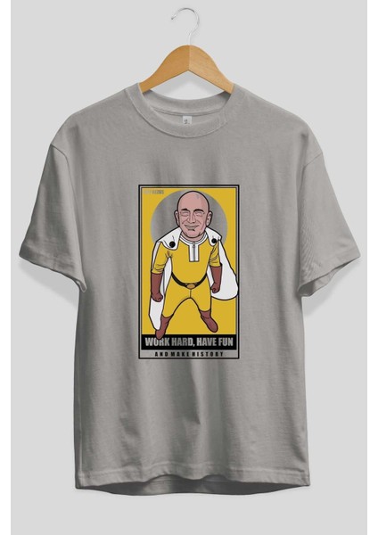 Jeff Bezos Saitama Ön Baskılı Gri Oversize T-Shirt Unisex Erkek Kadın Bisiklet Yaka fiyatları