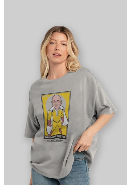 Jeff Bezos Saitama Ön Baskılı Gri Oversize T-Shirt Unisex Erkek Kadın Bisiklet Yaka fırsatları