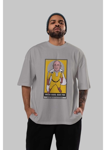Jeff Bezos Saitama Ön Baskılı Gri Oversize T-Shirt Unisex Erkek Kadın Bisiklet Yaka indirimleri