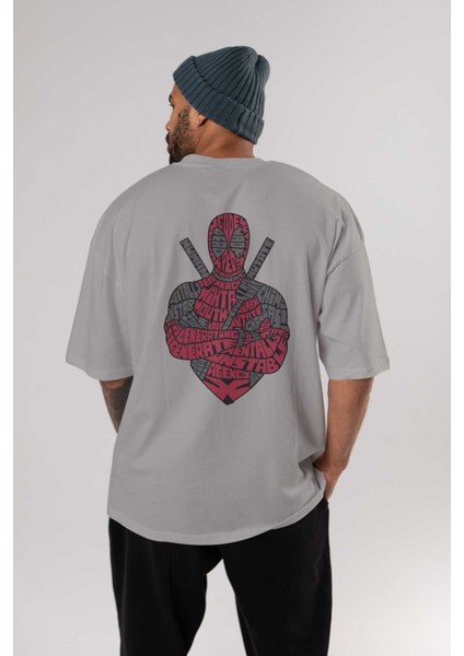 Dead Red Arka Baskılı Gri Oversize T-Shirt Unisex Erkek Kadın Bisiklet Yaka fırsatları