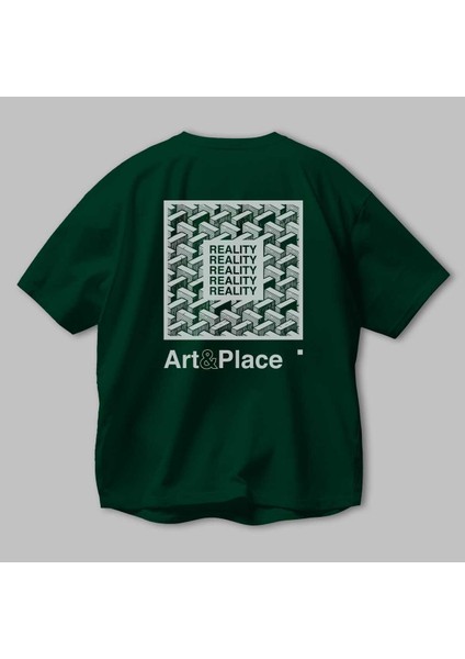 Reality Arka Baskılı Zümrüt Yeşili Oversize T-Shirt Erkek Kadın Bisiklet Yaka modelleri