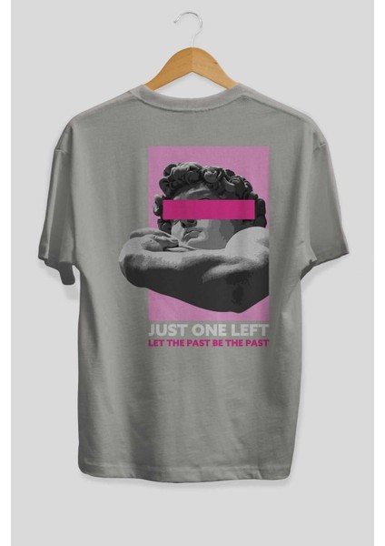 Just One Left Arka Baskılı Gri Oversize T-Shirt Unisex Erkek Kadın Bisiklet Yaka fiyatları