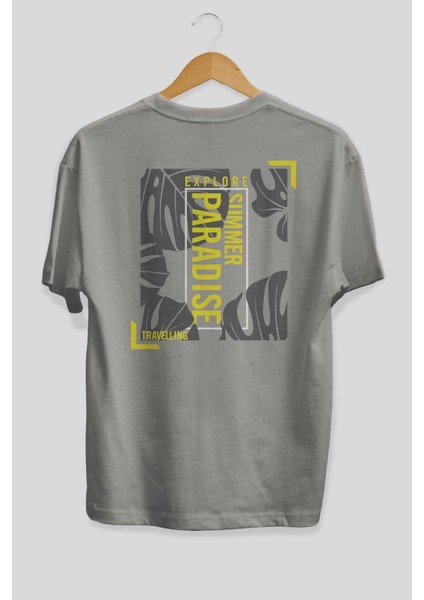 Explore Summer Arka Baskılı Gri Oversize T-Shirt Unisex Erkek Kadın Bisiklet Yaka fiyatları