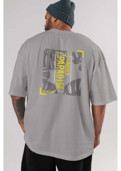 Explore Summer Arka Baskılı Gri Oversize T-Shirt Unisex Erkek Kadın Bisiklet Yaka indirimleri