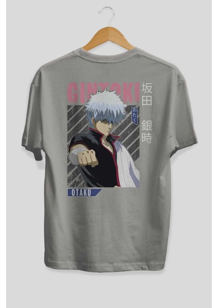 Gintoki Sakata Gıntama 2 Anime Arka Baskılı Gri Oversize T-Shirt %100 Pamuk Erkek Kadın fiyatları