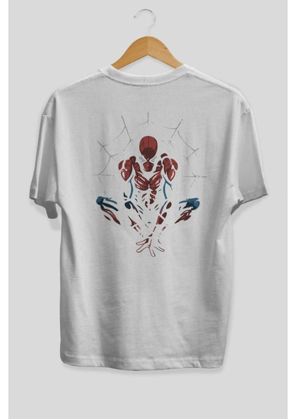 Spiderman (15) Arka Baskılı Beyaz Oversize T-Shirt Bisiklet Yaka Pamuk Erkek Kadın fiyatları