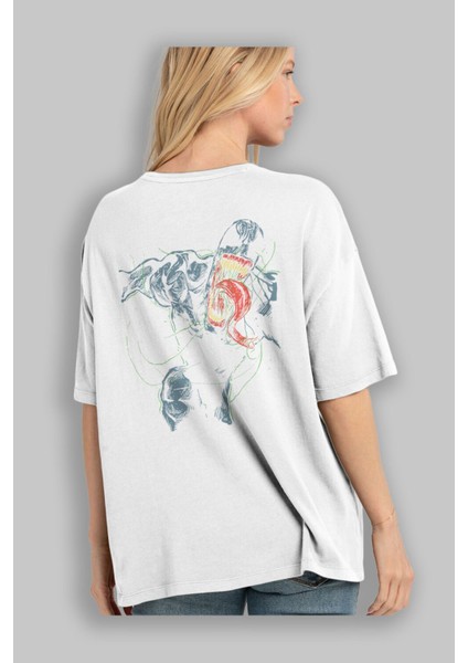 Venom (6) Arka Baskılı Beyaz Oversize T-Shirt Bisiklet Yaka Pamuk Erkek Kadın modelleri