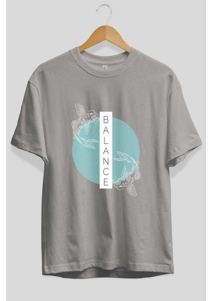 Balance 2 Yazılı Ön Baskılı Gri Oversize T-Shirt Unisex Erkek Kadın Bisiklet Yaka fiyatları