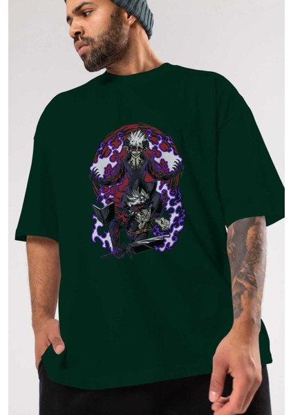 Black Clover Devıl Unıon Anime Ön Baskılı Zümrüt Yeşili Oversize T-Shirt Erkek Kadın modelleri