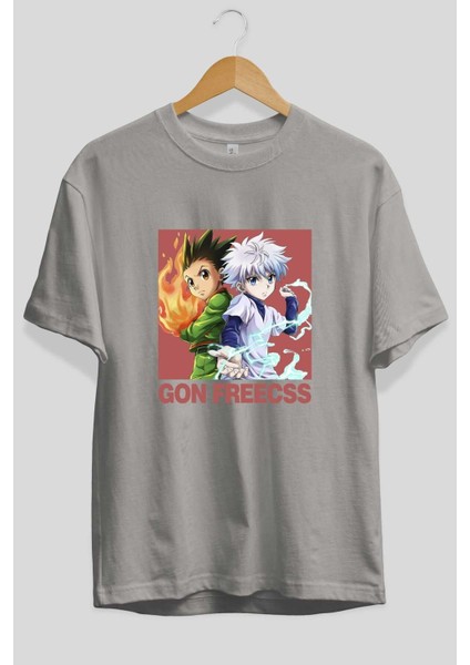 Gon Freecss Hunter x Hunter 4 Anime Ön Baskılı Gri Oversize T-Shirt %100 Pamuk Erkek Kadın fiyatları