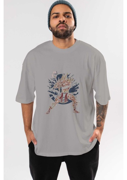 Emperor Ön Baskılı Gri Oversize T-Shirt Unisex Erkek Kadın Bisiklet Yaka