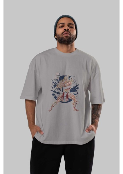 Emperor Ön Baskılı Gri Oversize T-Shirt Unisex Erkek Kadın Bisiklet Yaka indirimleri