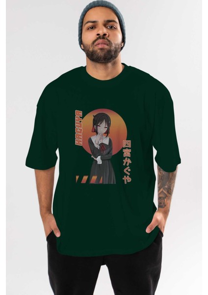 Kaguya Shinomiya 5 Anime Ön Baskılı Zümrüt Yeşili Oversize T-Shirt Erkek Kadın