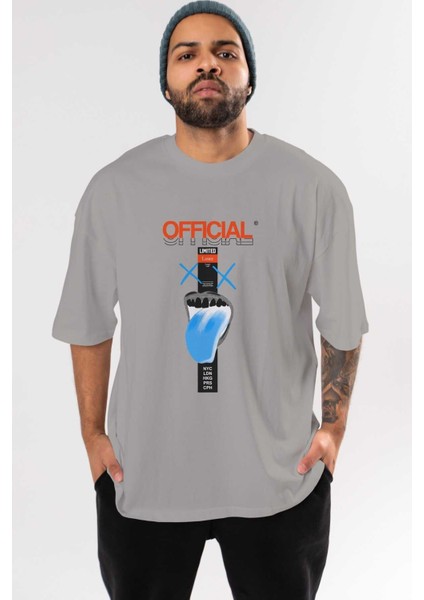Official Loser Ön Baskılı Gri Oversize T-Shirt Unisex Erkek Kadın Bisiklet Yaka