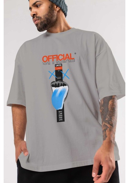 Official Loser Ön Baskılı Gri Oversize T-Shirt Unisex Erkek Kadın Bisiklet Yaka modelleri