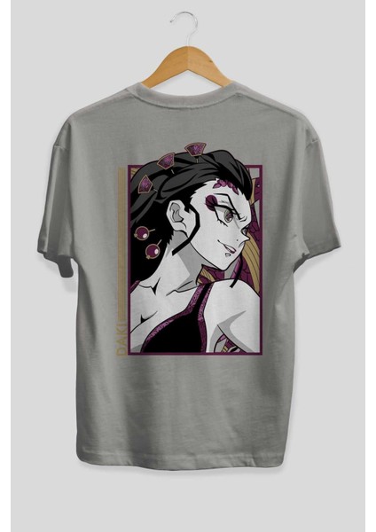 Daki Demıon Slayer Anime Arka Baskılı Gri Oversize T-Shirt %100 Pamuk Erkek Kadın fiyatları