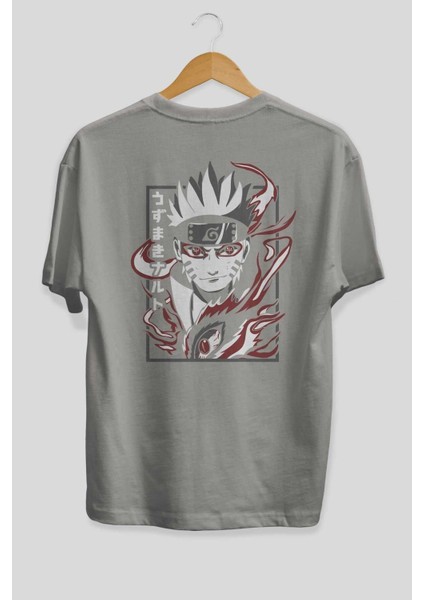 Narutomod Anime Arka Baskılı Gri Oversize T-Shirt %100 Pamuk Erkek Kadın fiyatları