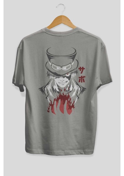 Saboonepiece Anime Arka Baskılı Gri Oversize T-Shirt %100 Pamuk Erkek Kadın fiyatları