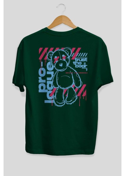 Trust The Bear Arka Baskılı Zümrüt Yeşili Oversize T-Shirt Erkek Kadın Bisiklet Yaka fiyatları