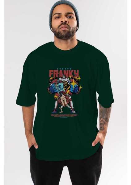 Cyborg Franky Anime Ön Baskılı Zümrüt Yeşili Oversize T-Shirt Erkek Kadın