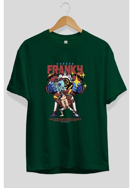 Cyborg Franky Anime Ön Baskılı Zümrüt Yeşili Oversize T-Shirt Erkek Kadın fiyatları