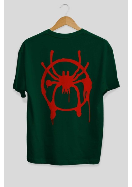 Spiderman (32) Arka Baskılı Zümrüt Yeşili Oversize T-Shirt Bisiklet Yaka Erkek Kadın fiyatları