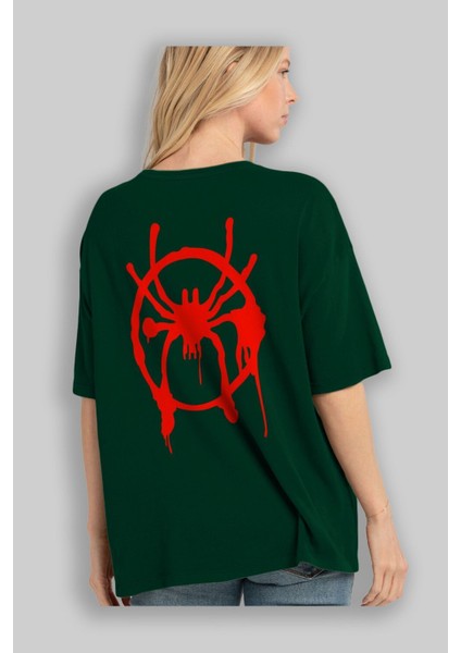 Spiderman (32) Arka Baskılı Zümrüt Yeşili Oversize T-Shirt Bisiklet Yaka Erkek Kadın fırsatları