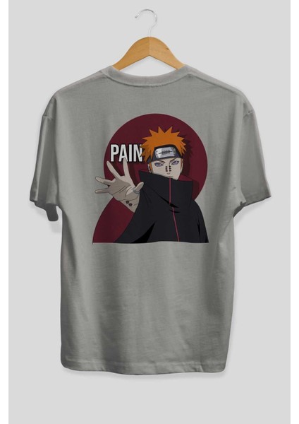 Paın Naruto Anime Arka Baskılı Gri Oversize T-Shirt %100 Pamuk Erkek Kadın fiyatları