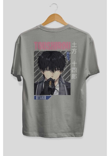 Toushirou Hijikata 2 Anime Arka Baskılı Gri Oversize T-Shirt %100 Pamuk Erkek Kadın fiyatları