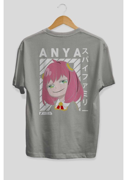 Anya Spyx Famıly Anime Arka Baskılı Gri Oversize T-Shirt %100 Pamuk Erkek Kadın fiyatları