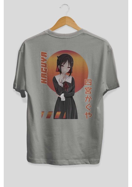 Kaguya Shinomiya 5 Anime Arka Baskılı Gri Oversize T-Shirt %100 Pamuk Erkek Kadın fiyatları
