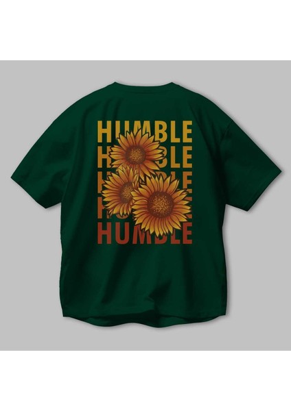 Humble 2 Arka Baskılı Zümrüt Yeşili Oversize T-Shirt Unisex Erkek Kadın Bisiklet Yaka modelleri