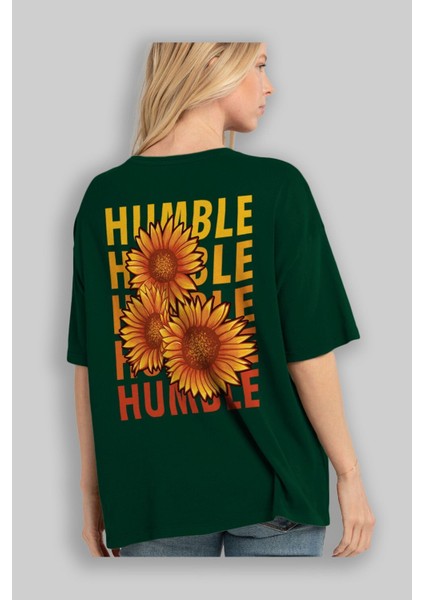 Humble 2 Arka Baskılı Zümrüt Yeşili Oversize T-Shirt Unisex Erkek Kadın Bisiklet Yaka fırsatları