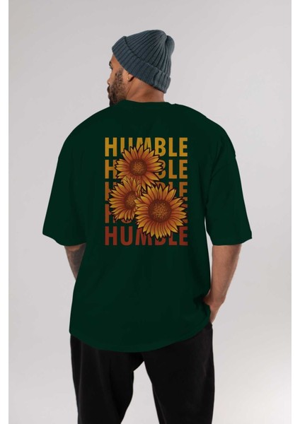 Humble 2 Arka Baskılı Zümrüt Yeşili Oversize T-Shirt Unisex Erkek Kadın Bisiklet Yaka indirimleri