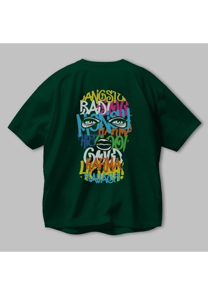 Karma Savage Arka Baskılı Zümrüt Yeşili Oversize T-Shirt Unisex Erkek Kadın Bisiklet Yaka modelleri