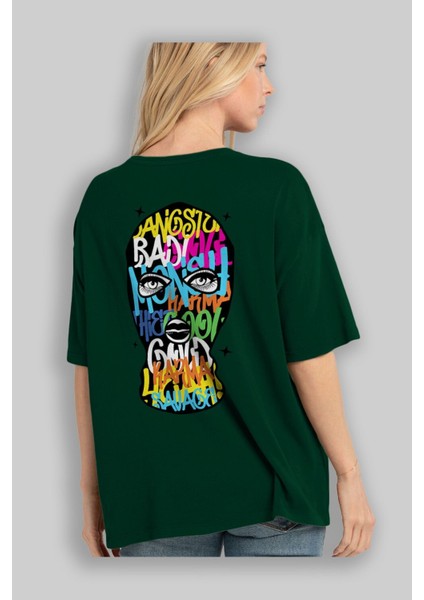 Karma Savage Arka Baskılı Zümrüt Yeşili Oversize T-Shirt Unisex Erkek Kadın Bisiklet Yaka fırsatları