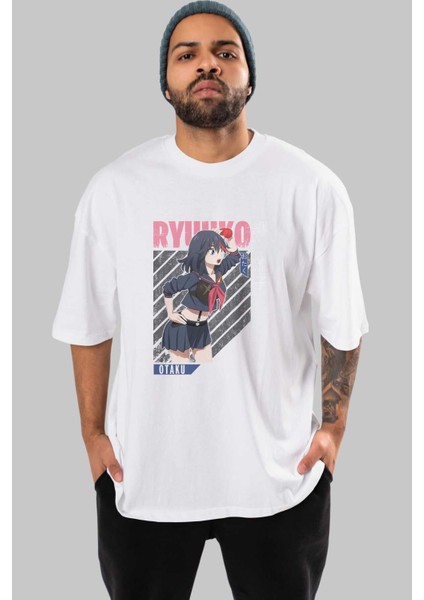 Ryuuko Matoi 6 Anime Ön Baskılı Beyaz Oversize T-Shirt Erkek Kadın