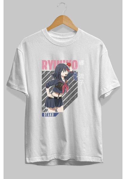 Ryuuko Matoi 6 Anime Ön Baskılı Beyaz Oversize T-Shirt Erkek Kadın fiyatları