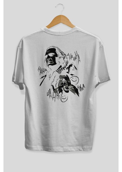 Joker 2 Arka Baskılı Beyaz Oversize T-Shirt Bisiklet Yaka Pamuk Erkek Kadın fiyatları