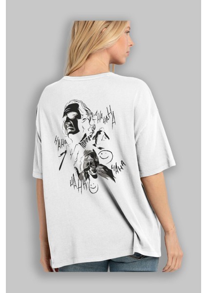 Joker 2 Arka Baskılı Beyaz Oversize T-Shirt Bisiklet Yaka Pamuk Erkek Kadın modelleri
