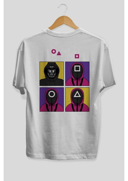 Squid Game (1) Arka Baskılı Beyaz Oversize T-Shirt Bisiklet Yaka Pamuk Erkek Kadın fiyatları